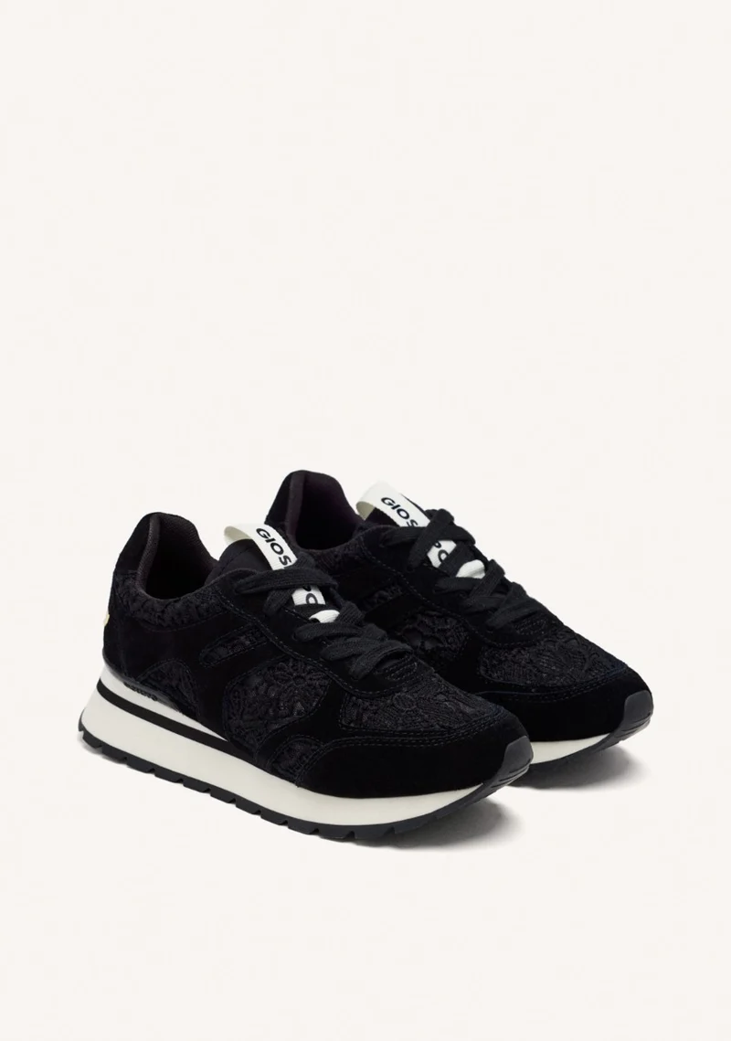 LEATHER AND LACE WEDGE SNEAKERS BEETOWN