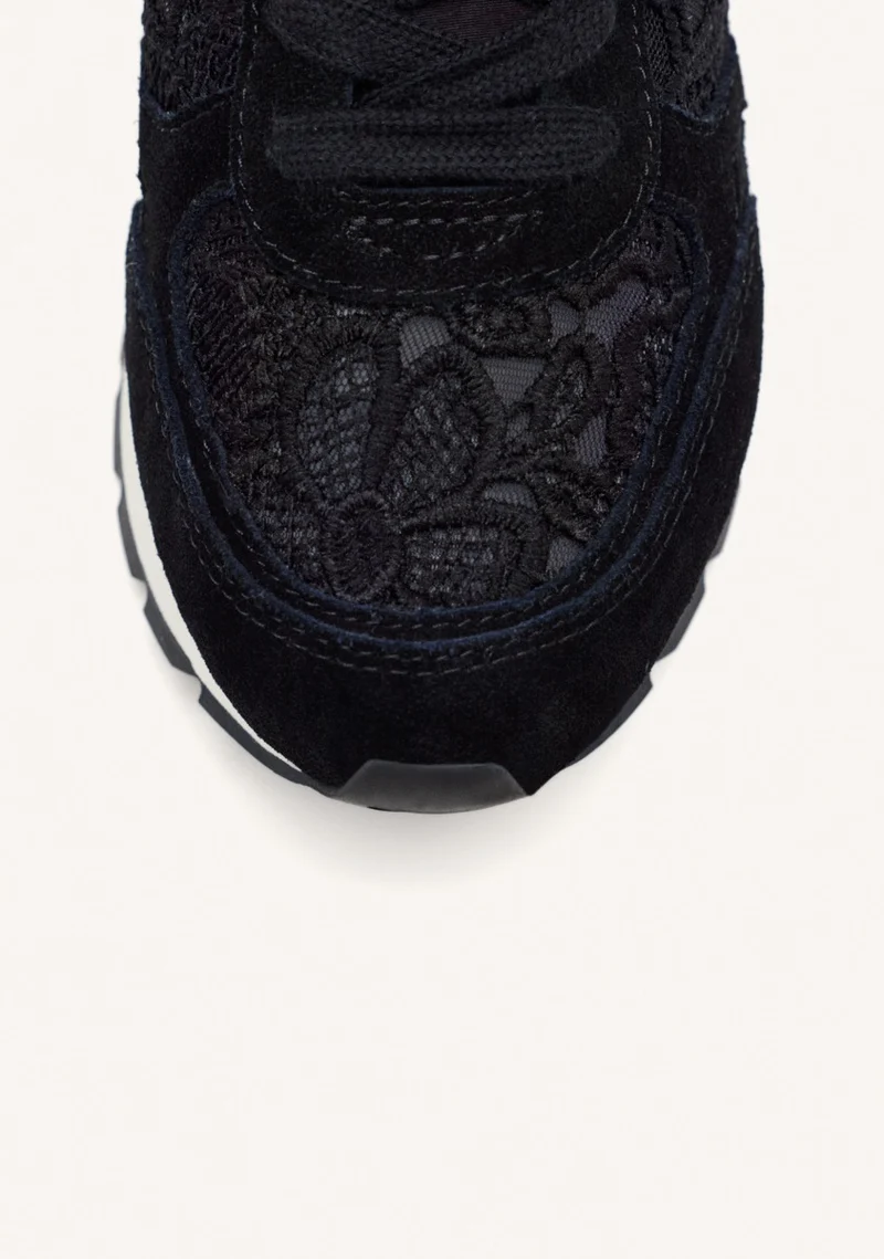 LEATHER AND LACE WEDGE SNEAKERS BEETOWN