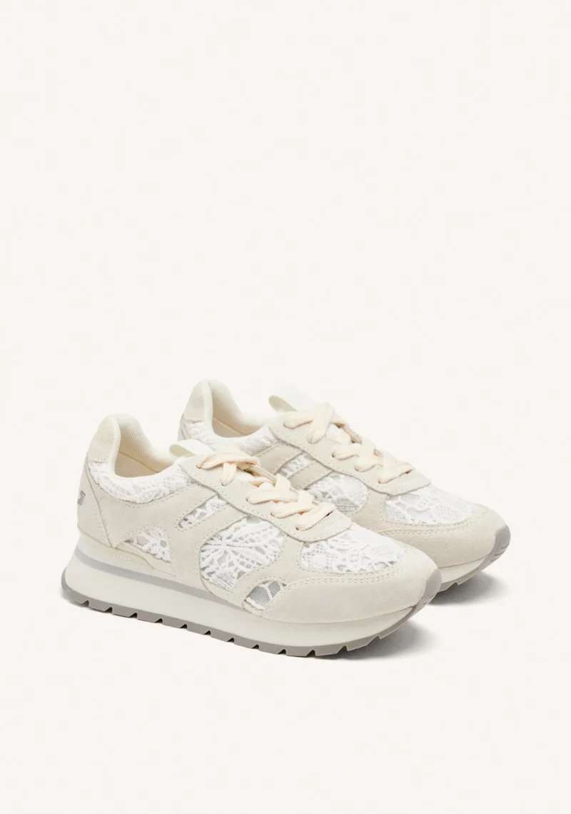 LEATHER AND LACE WEDGE SNEAKERS BEETOWN