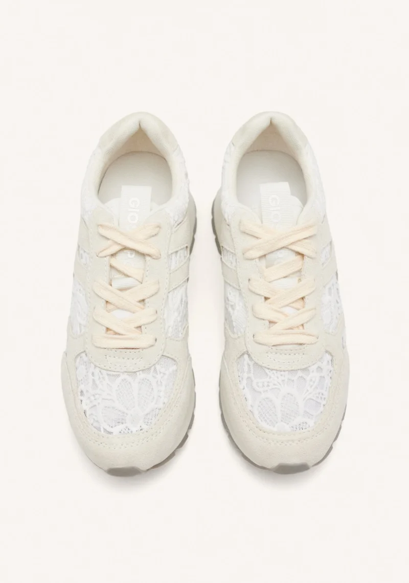 LEATHER AND LACE WEDGE SNEAKERS BEETOWN