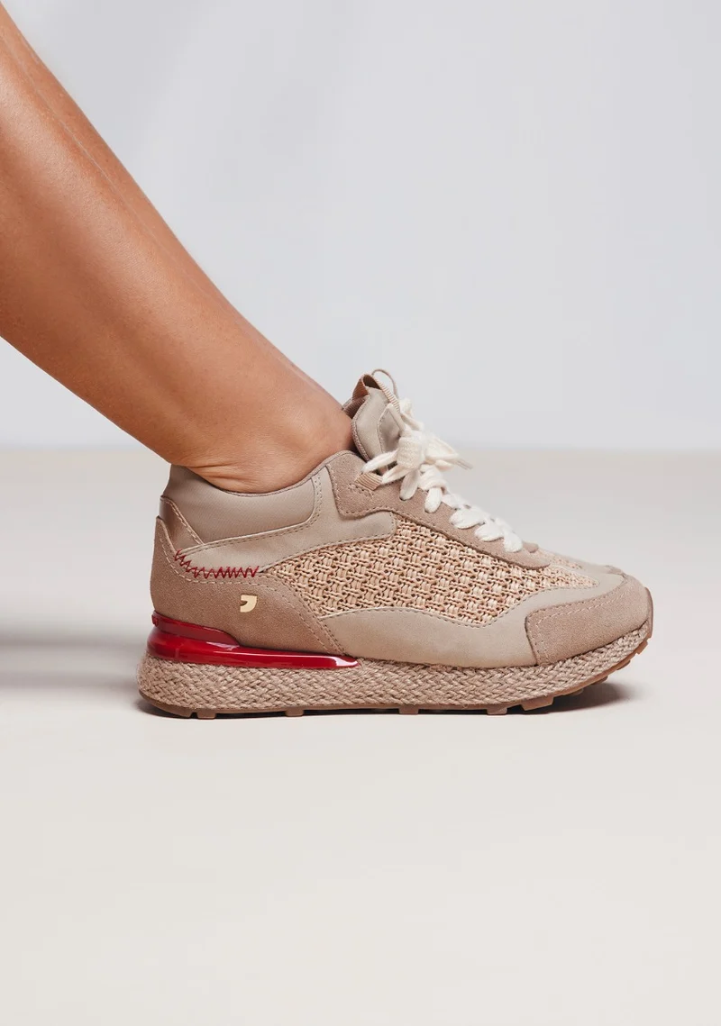 RAFFIA WEDGE LEATHER SNEAKERS HARDING