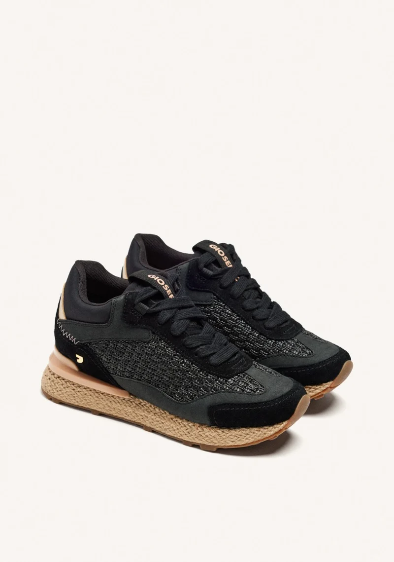 RAFFIA WEDGE LEATHER SNEAKERS HARDING