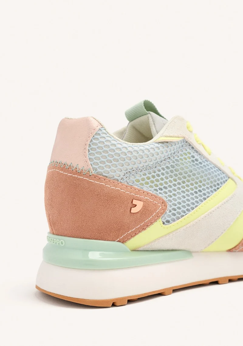 LEATHER AND MESH WEDGE SNEAKERS LARRABEE