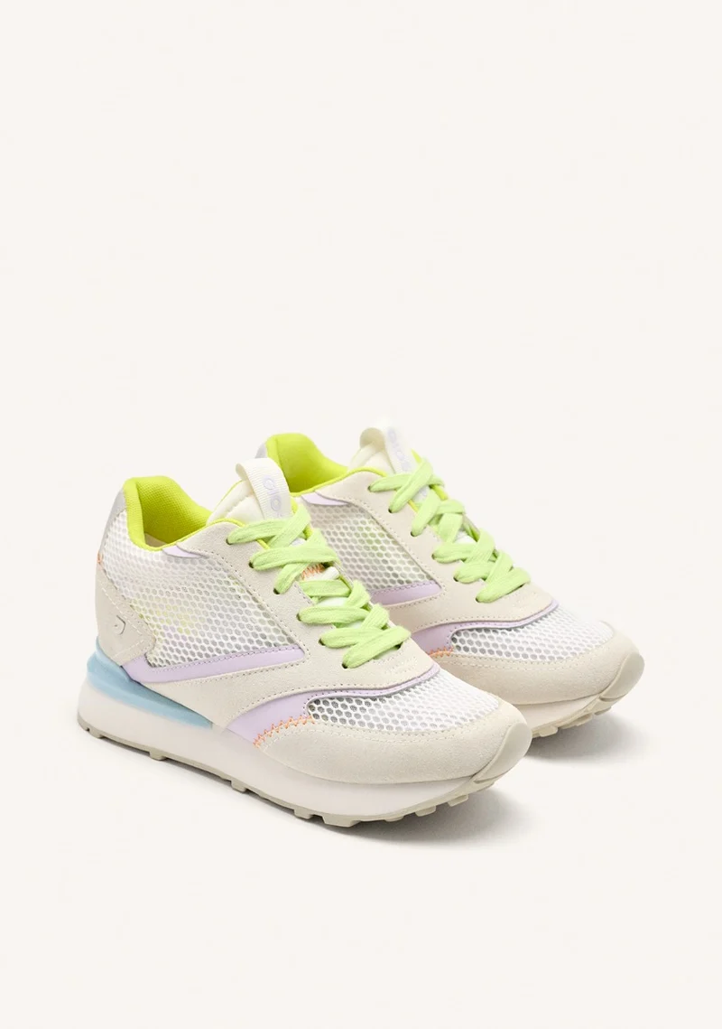 LEATHER AND MESH WEDGE SNEAKERS LARRABEE