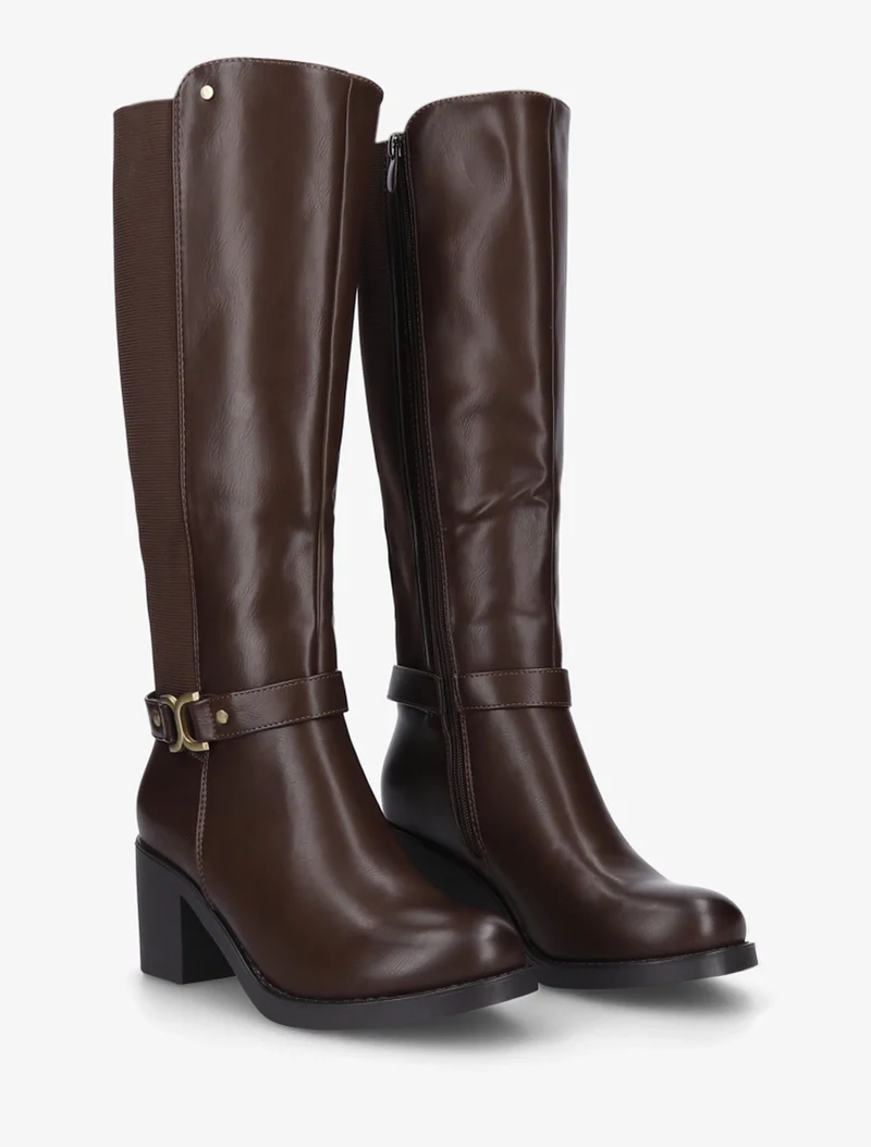 Bottes élastiquées à boucle métal - Marron