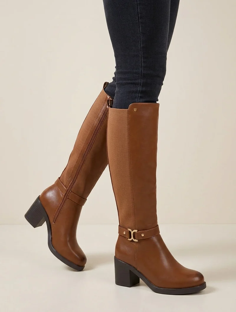 Bottes élastiquées à boucle métal - Camel