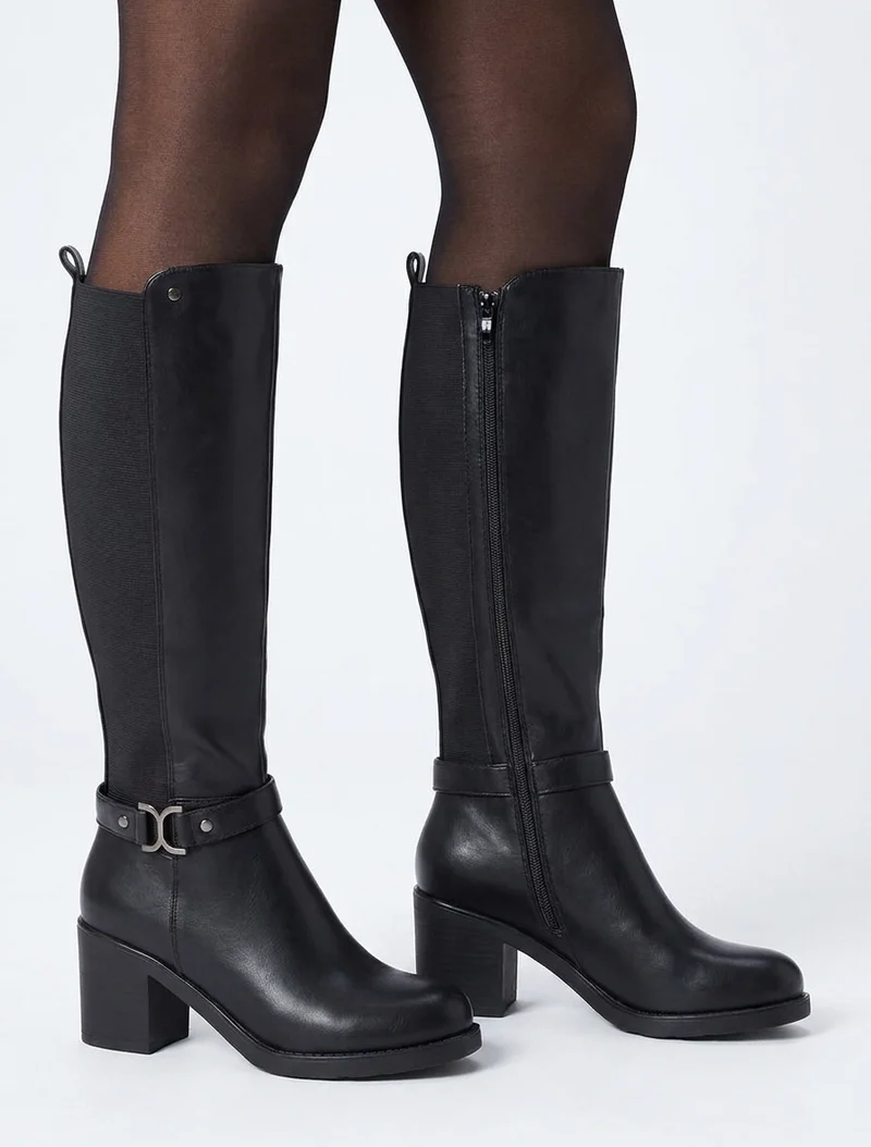Bottes élastiquées à boucle métal - Noir