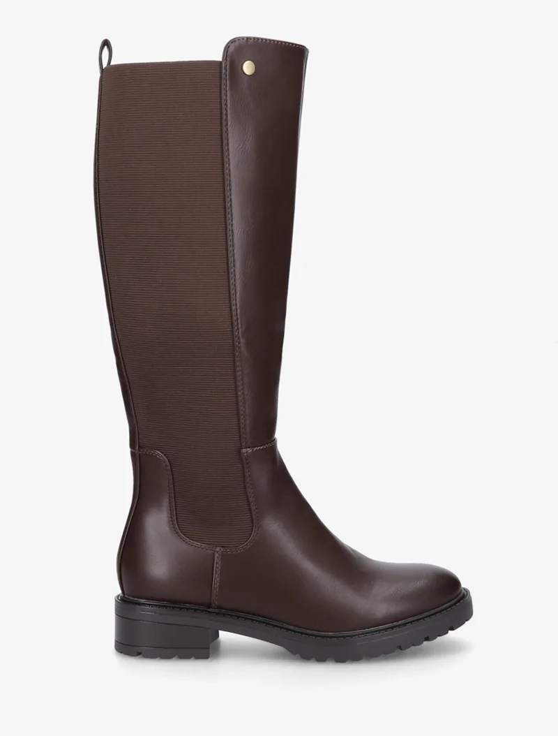 Bottes élastiquées en simili à semelle crantée - Marron