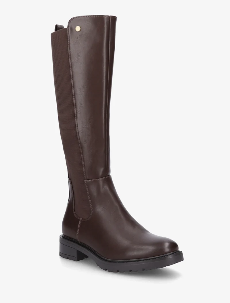Bottes élastiquées en simili à semelle crantée - Marron