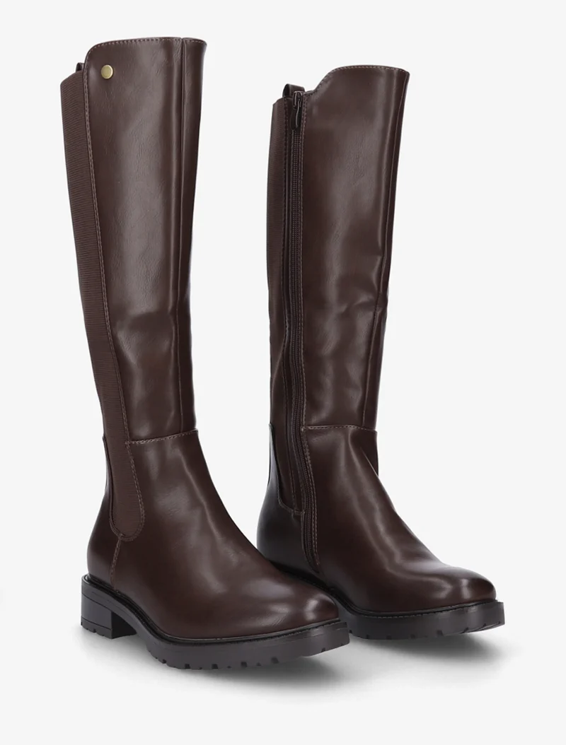 Bottes élastiquées en simili à semelle crantée - Marron