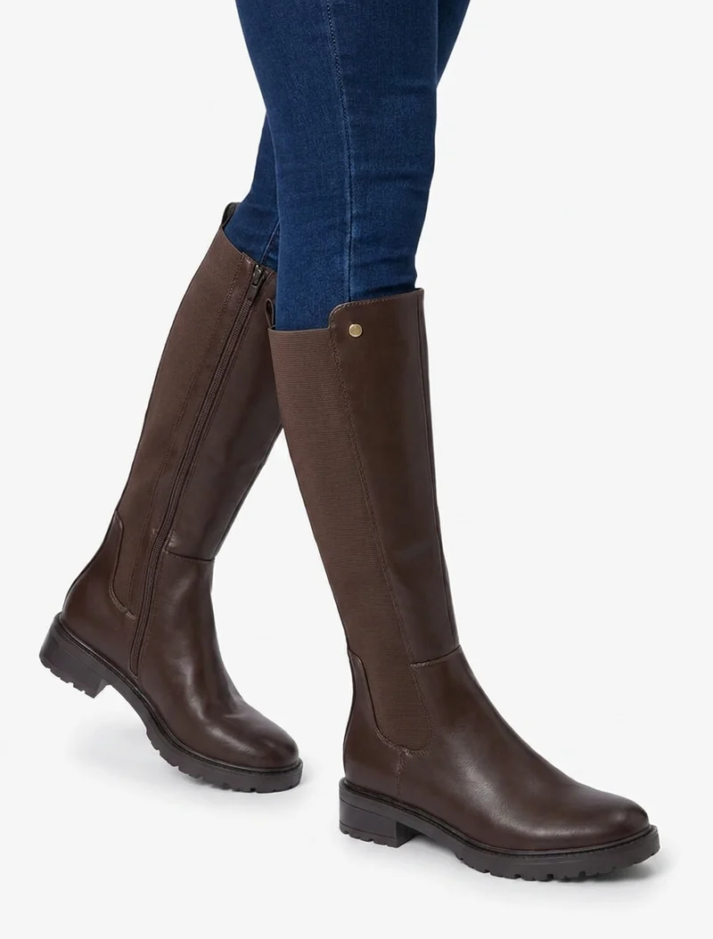 Bottes élastiquées en simili à semelle crantée - Marron