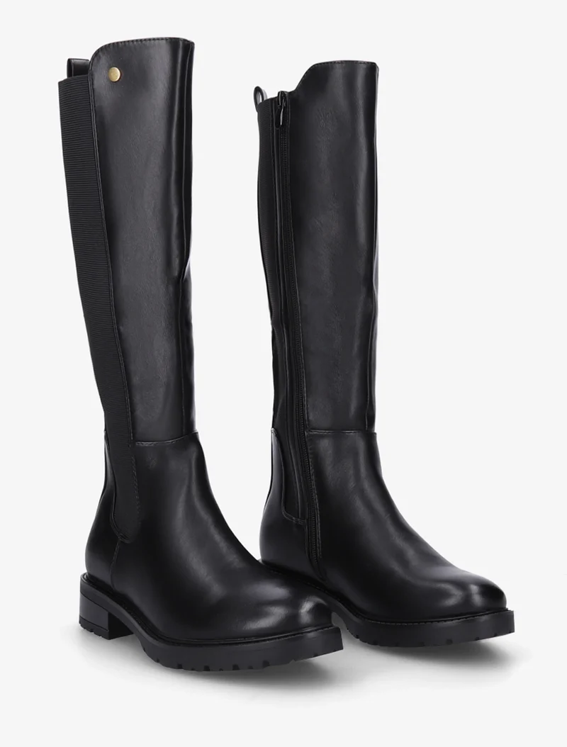 Bottes élastiquées en simili à semelle crantée - Noir