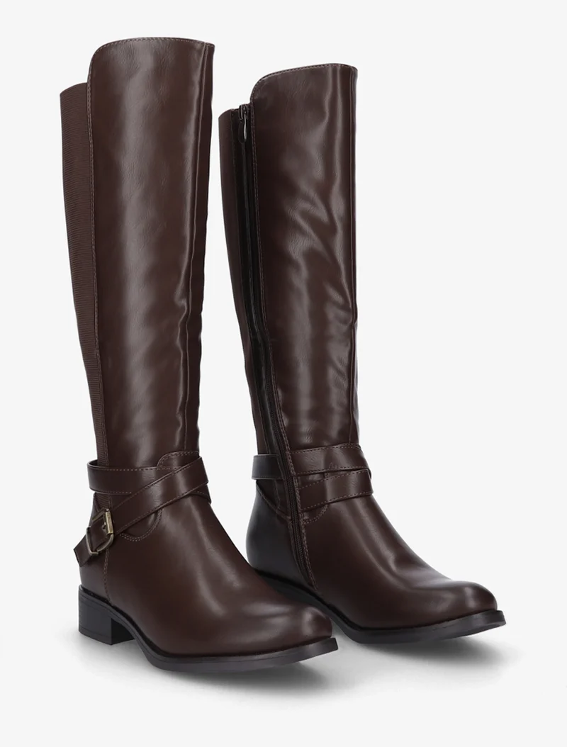 Bottes élastiquées à sangle et boucle - Marron