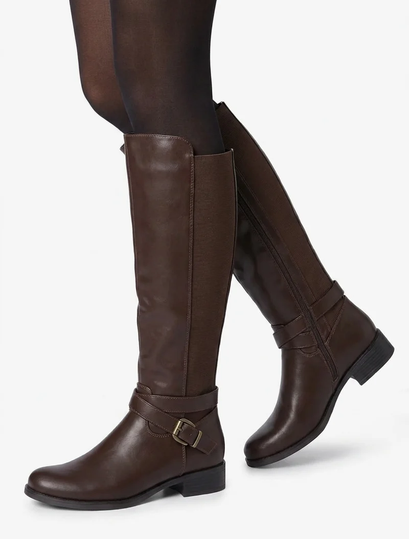 Bottes élastiquées à sangle et boucle - Marron