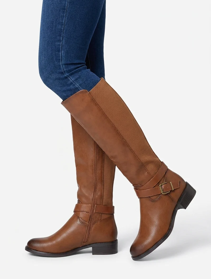 Bottes élastiquées à sangle et boucle - Camel