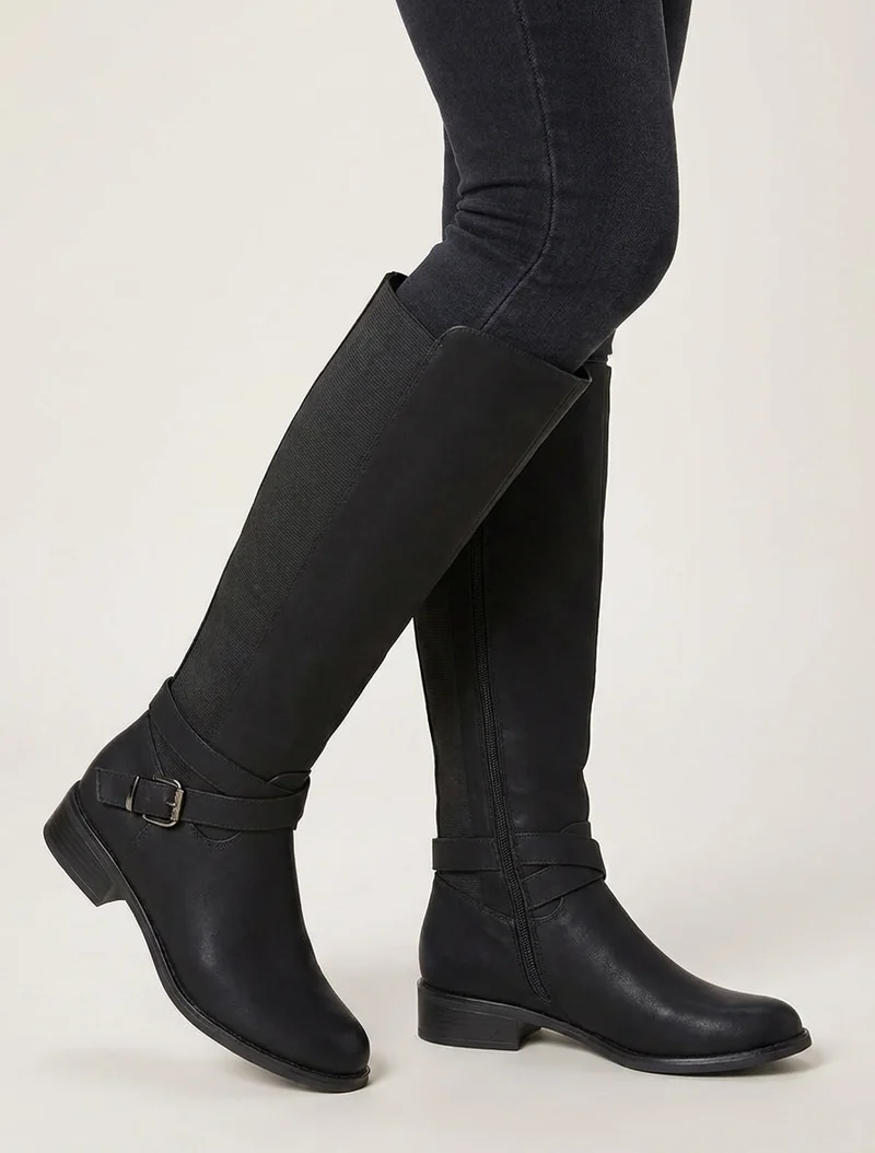 Bottes élastiquées à sangle et boucle - Noir