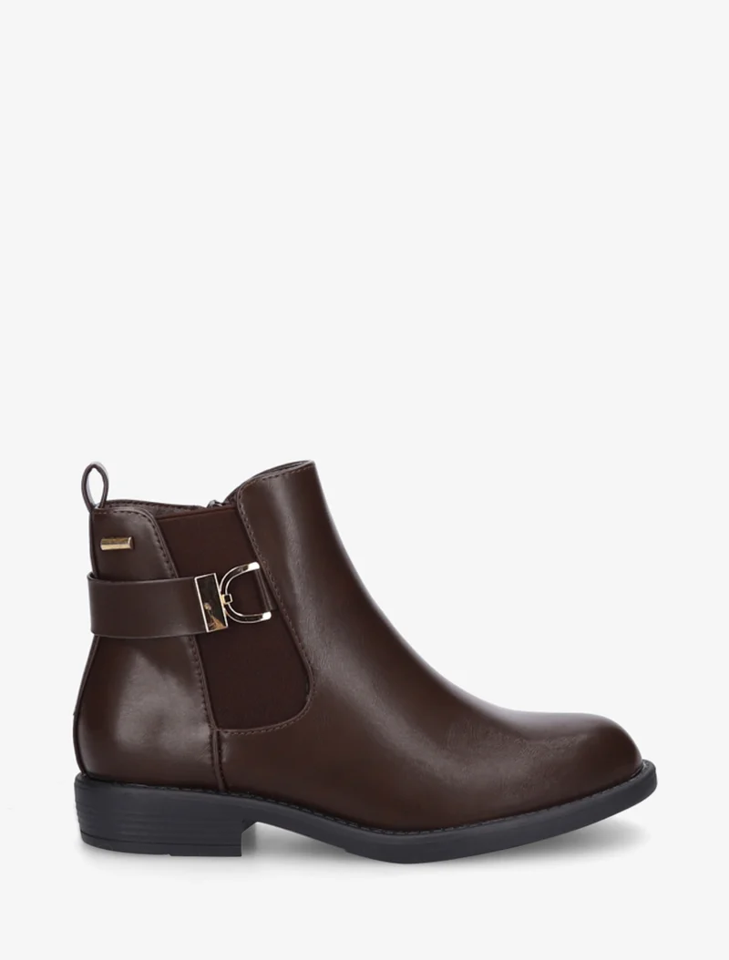 Bottines élastiquées à boucle métal et sangle - Marron