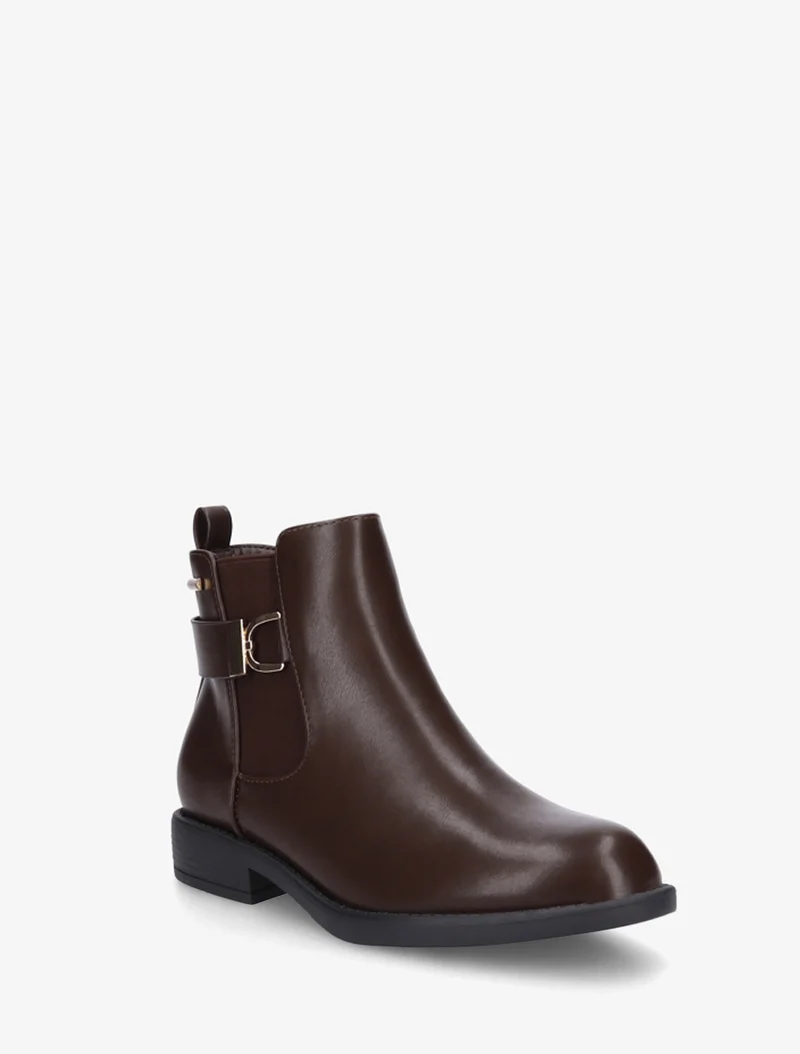 Bottines élastiquées à boucle métal et sangle - Marron