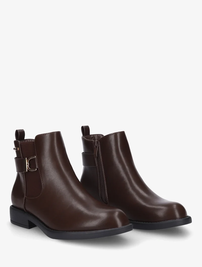 Bottines élastiquées à boucle métal et sangle - Marron
