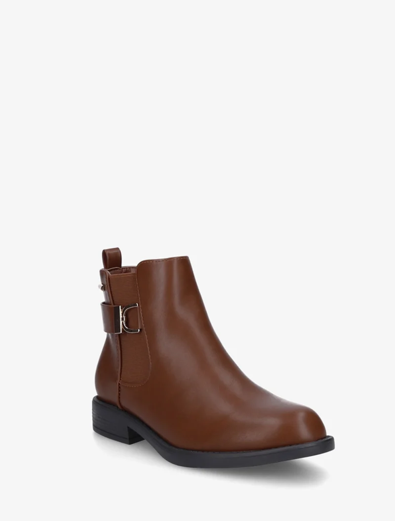 Bottines élastiquées à boucle métal et sangle - Camel