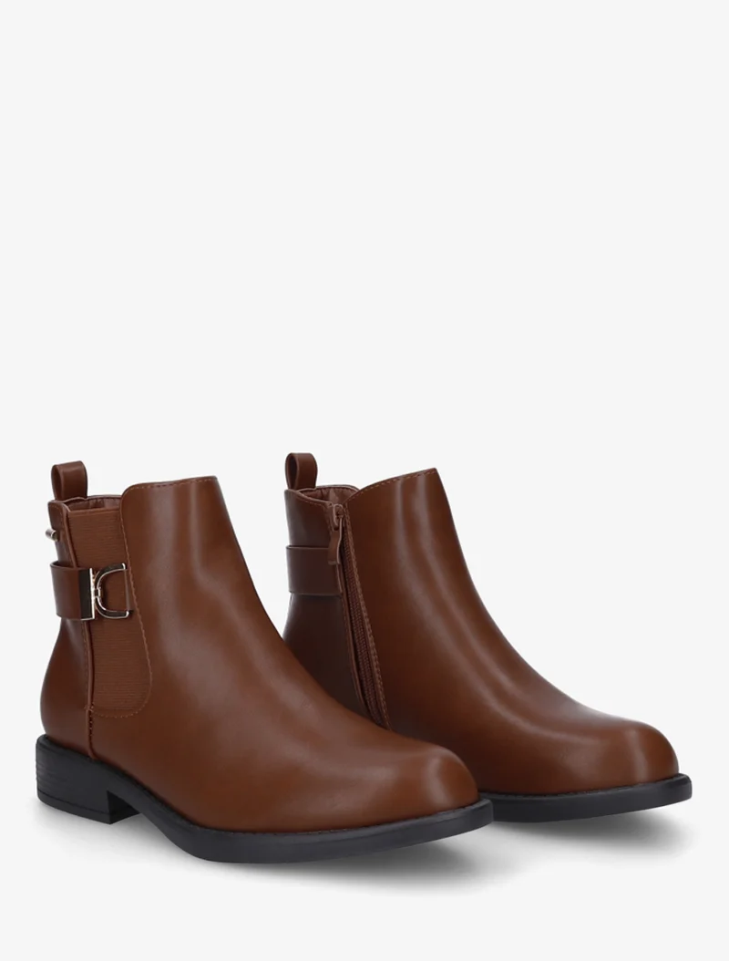 Bottines élastiquées à boucle métal et sangle - Camel