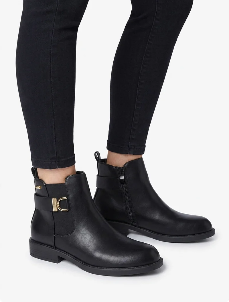 Bottines élastiquées à boucle métal et sangle - Noir