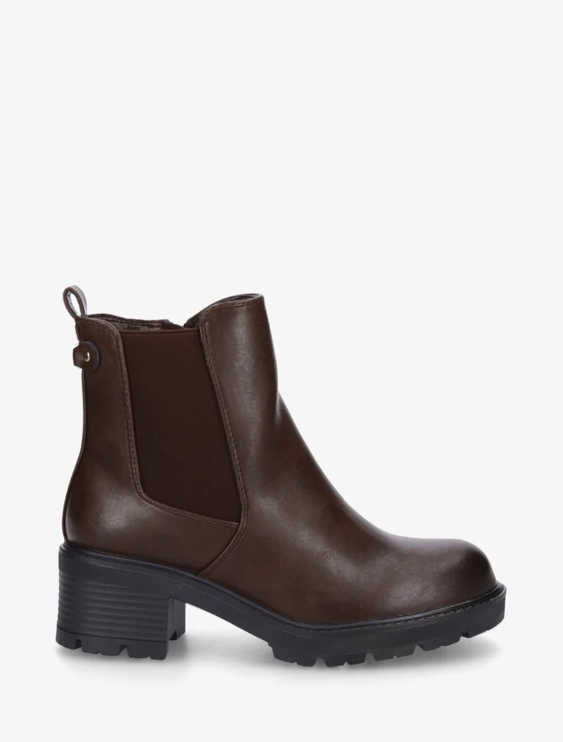 Bottines élastiquées en simili à semelle crantée - Marron