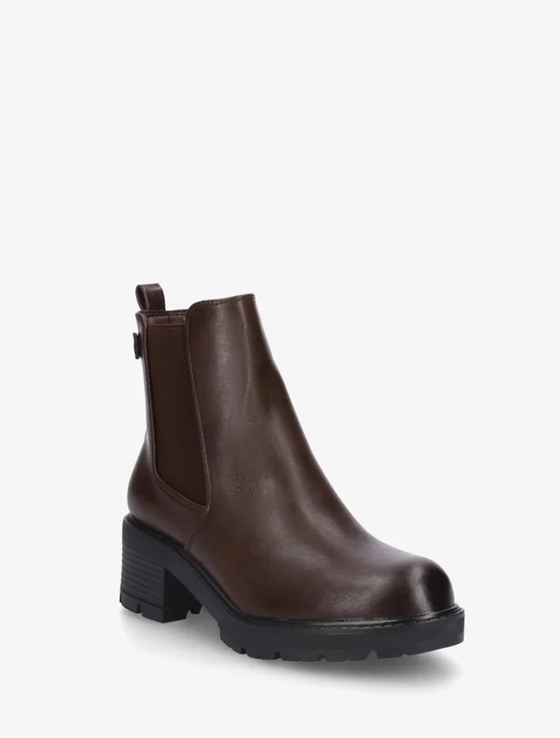 Bottines élastiquées en simili à semelle crantée - Marron