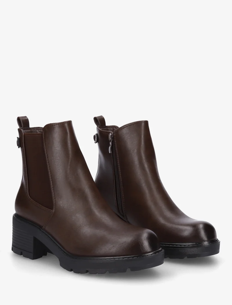 Bottines élastiquées en simili à semelle crantée - Marron