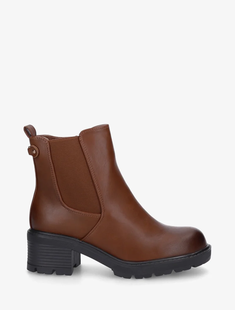 Bottines élastiquées en simili à semelle crantée - Camel