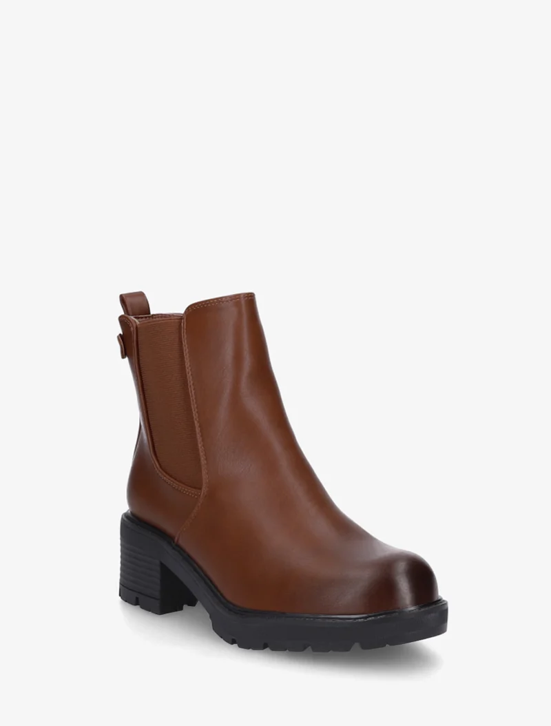 Bottines élastiquées en simili à semelle crantée - Camel