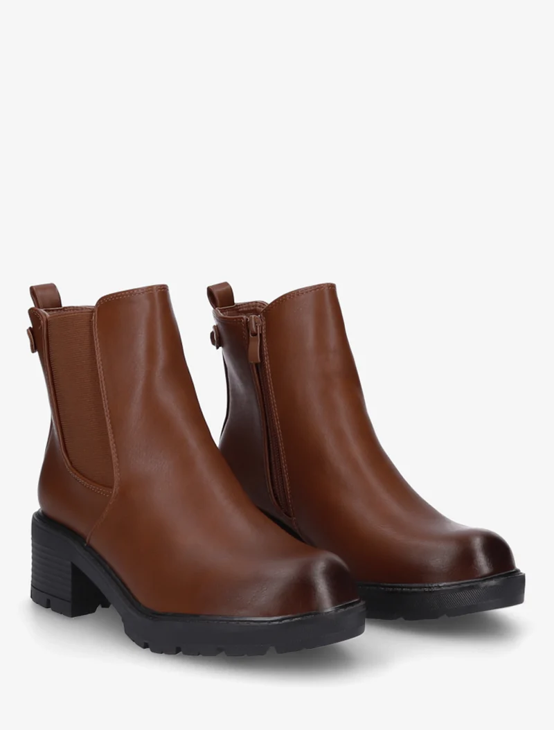 Bottines élastiquées en simili à semelle crantée - Camel