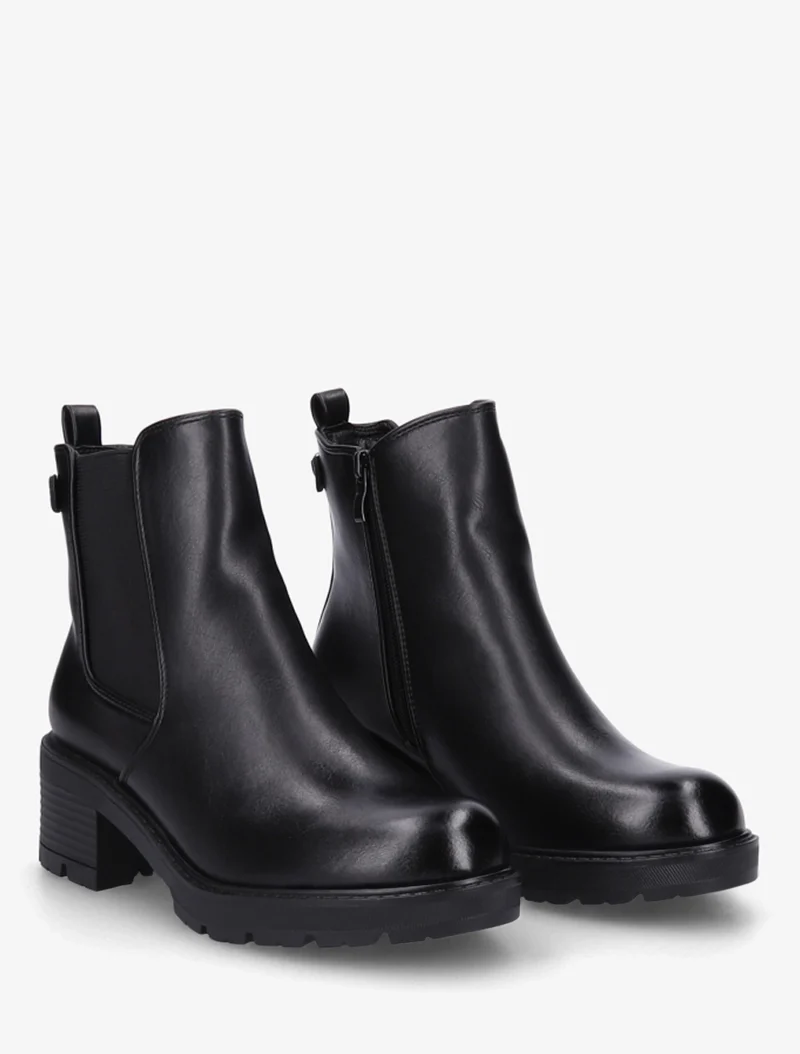 Bottines élastiquées en simili à semelle crantée - Noir