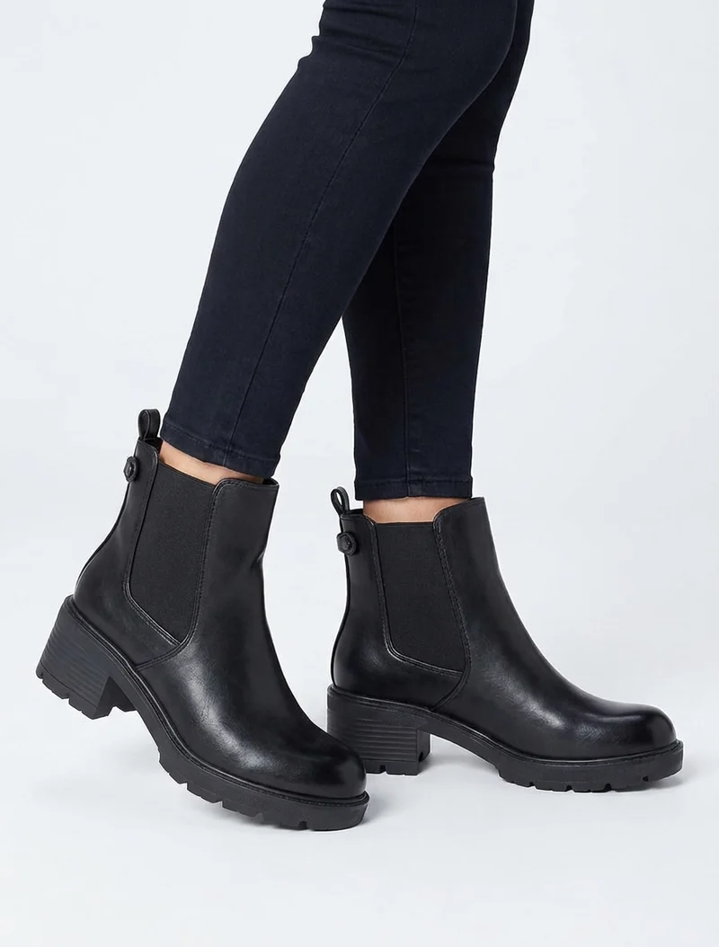 Bottines élastiquées en simili à semelle crantée - Noir