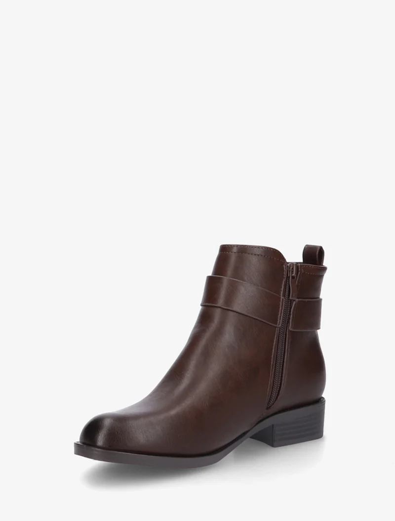 Bottines en simili à boucle métal fantaisie - Marron