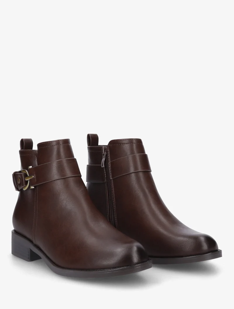 Bottines en simili à boucle métal fantaisie - Marron