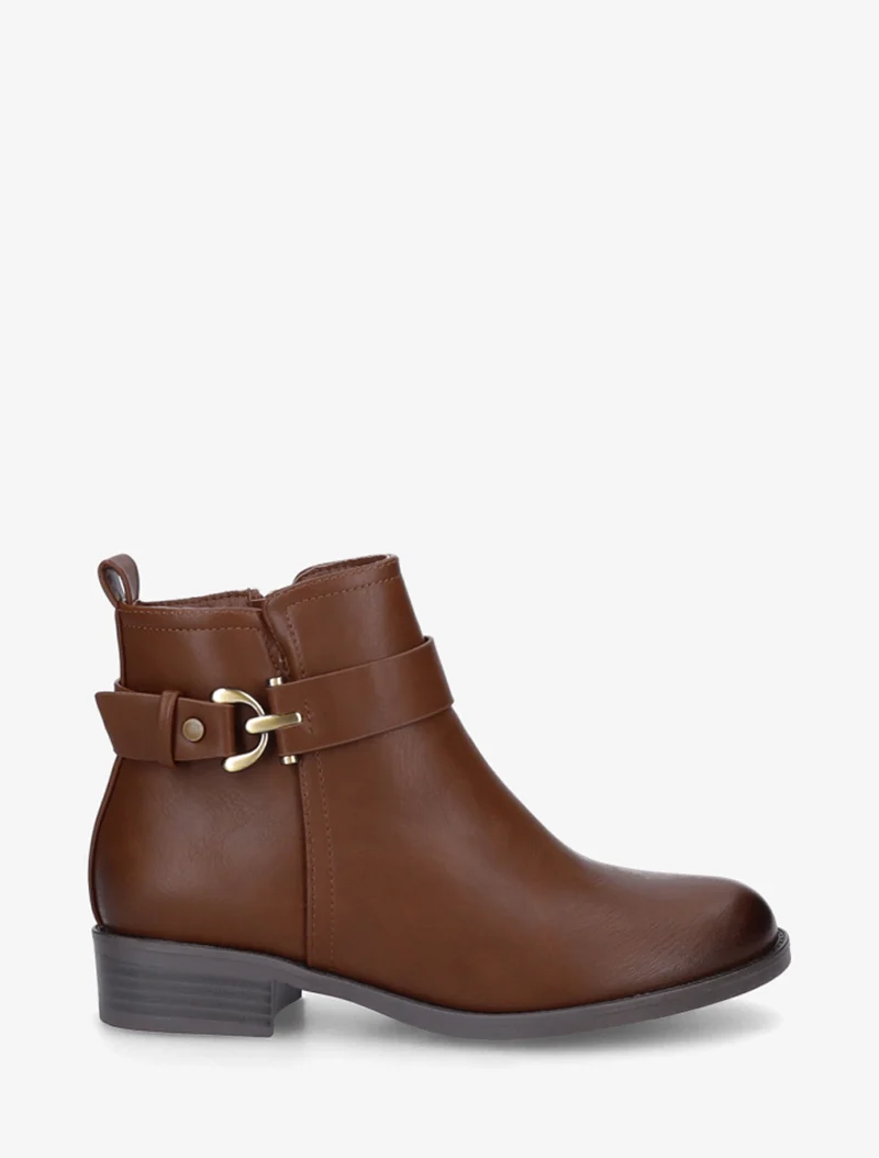 Bottines en simili à boucle métal fantaisie - Camel