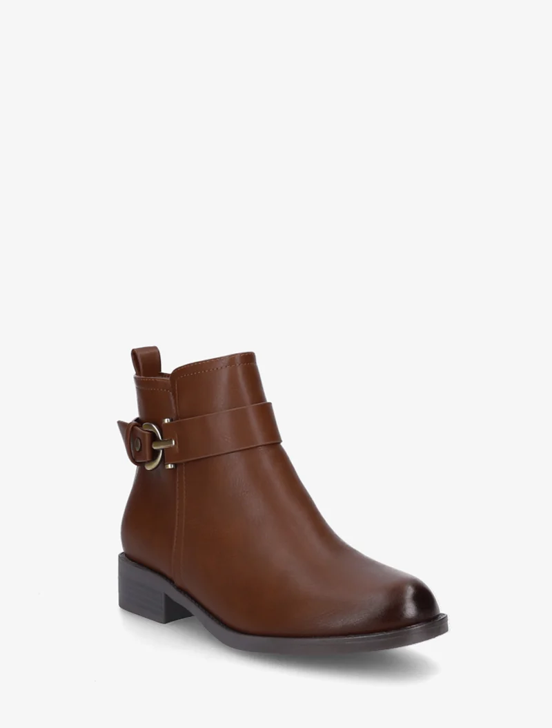 Bottines en simili à boucle métal fantaisie - Camel