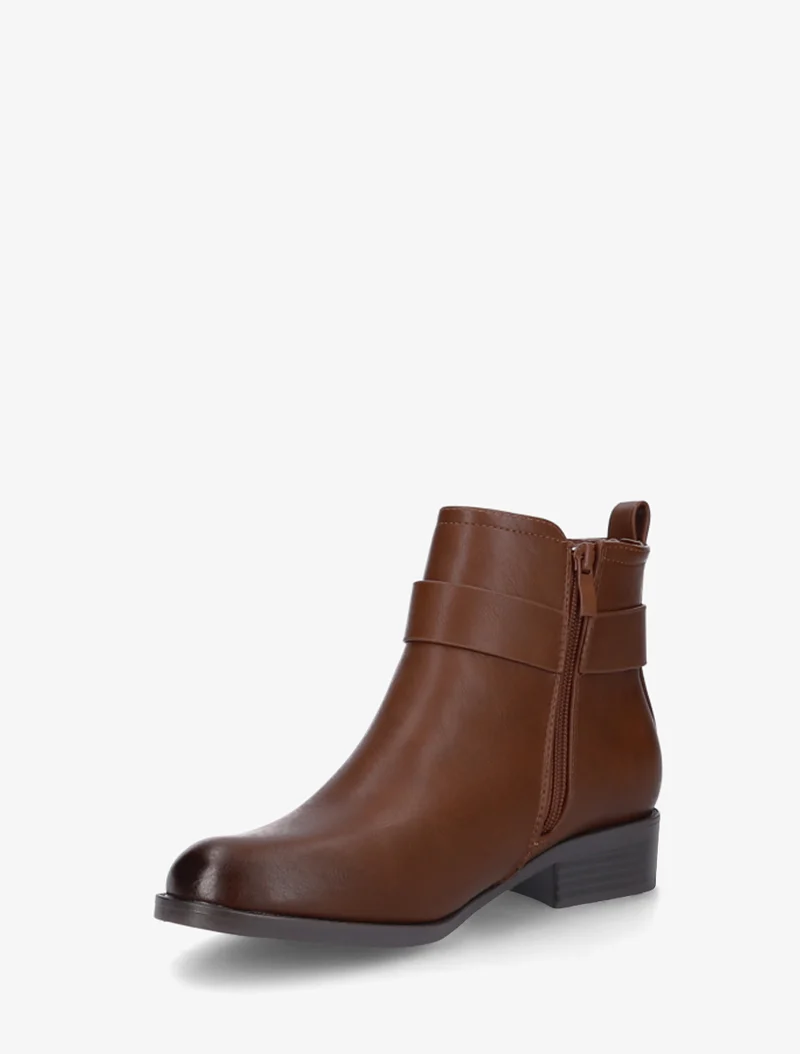 Bottines en simili à boucle métal fantaisie - Camel