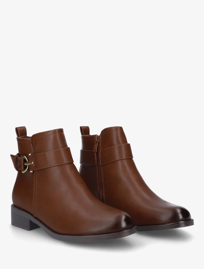 Bottines en simili à boucle métal fantaisie - Camel