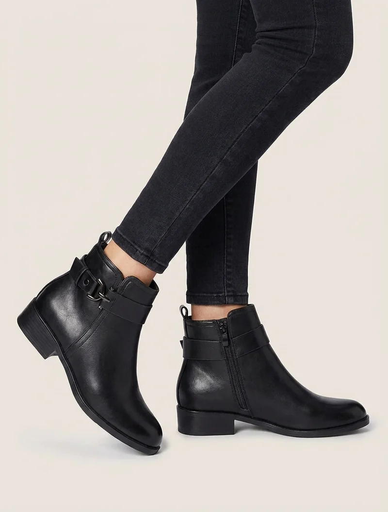 Bottines en simili à boucle métal fantaisie - Noir