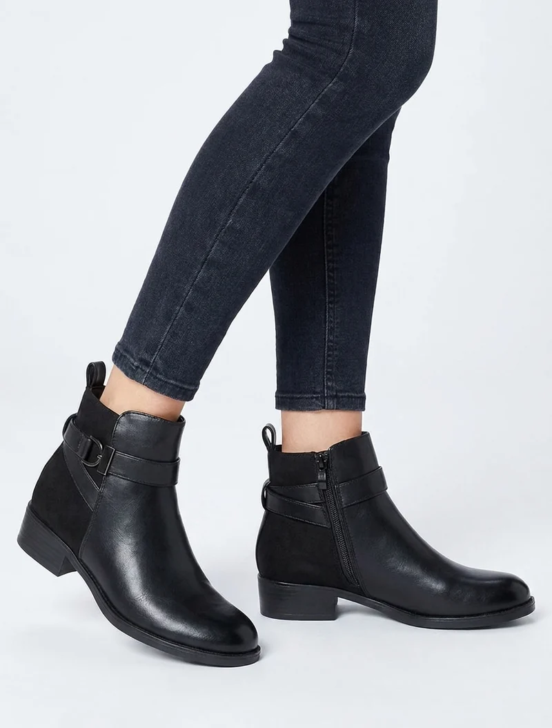 Bottines en simili à contrefort en suédine - Noir/argent