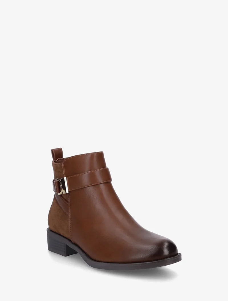 Bottines en simili à contrefort en suédine - Camel