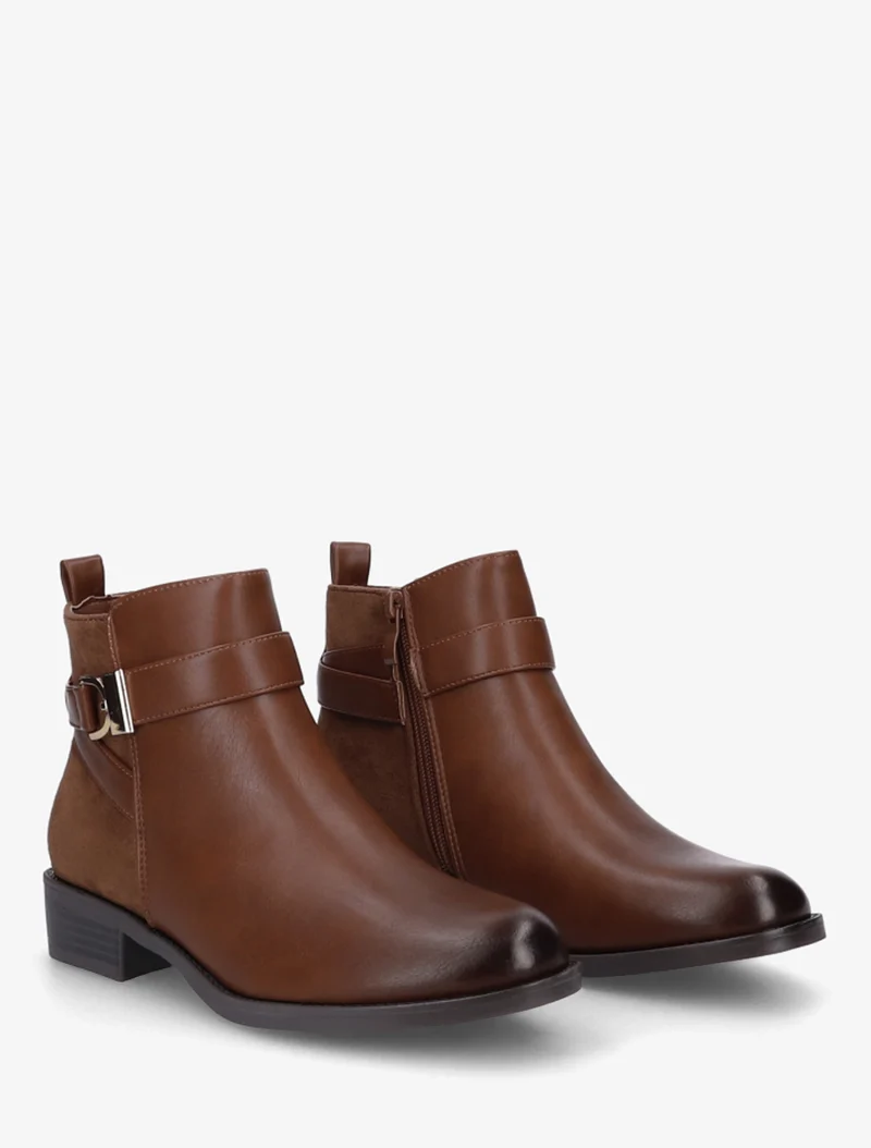 Bottines en simili à contrefort en suédine - Camel