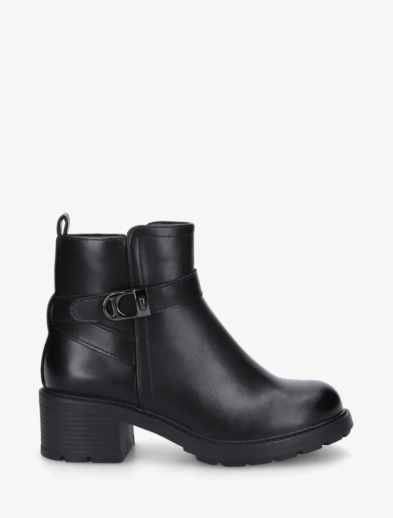 Bottines en simili à boucle métal et semelle crantée - Noir