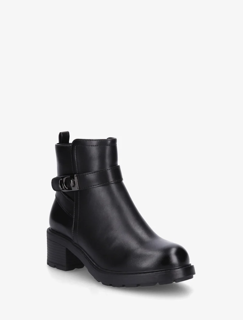 Bottines en simili à boucle métal et semelle crantée - Noir