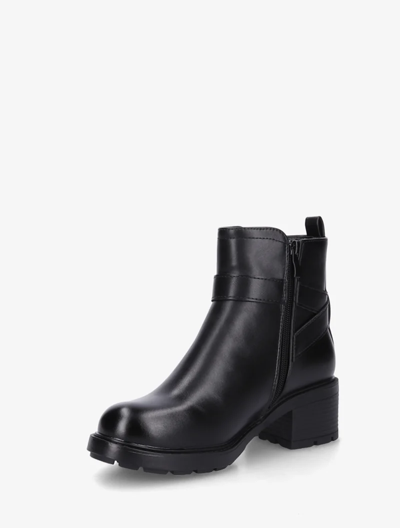 Bottines en simili à boucle métal et semelle crantée - Noir