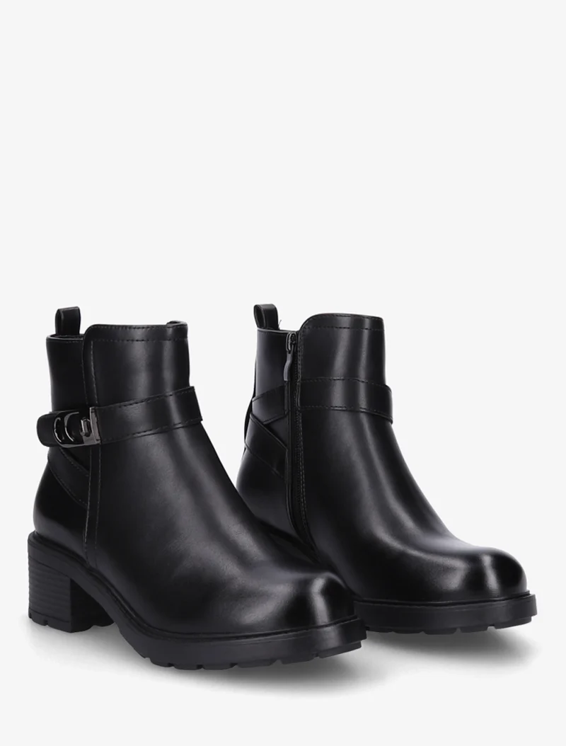 Bottines en simili à boucle métal et semelle crantée - Noir