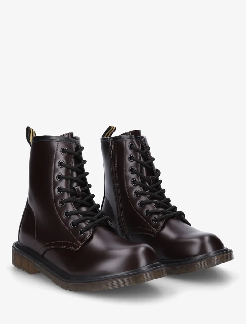 Boots montantes lacées en simili - Marron