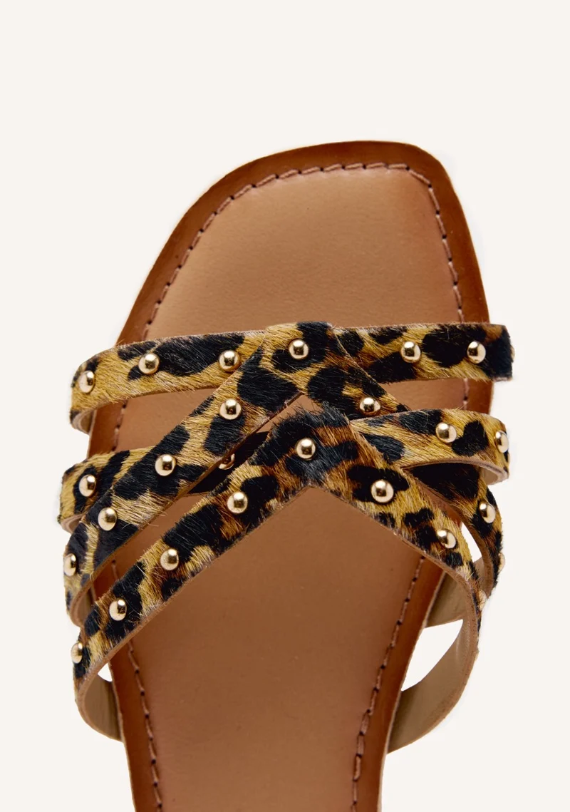 ANIMAL PRINT LEATHER FLAT SANDALS ISABELLE